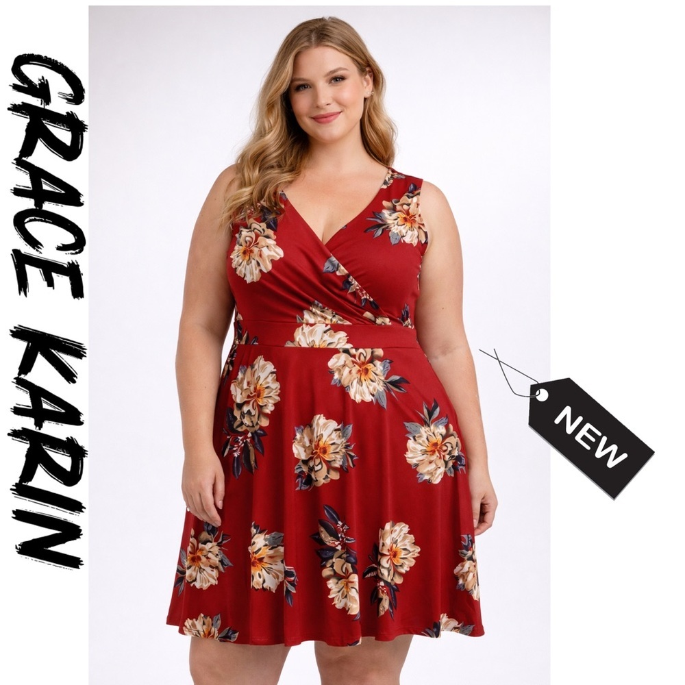 NWT stretchy Red floral swing dress XXL